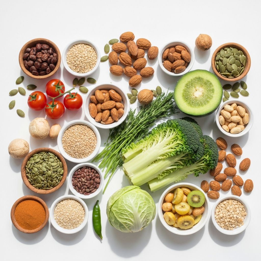 Composition colorée de fruits, légumes et aliments sains