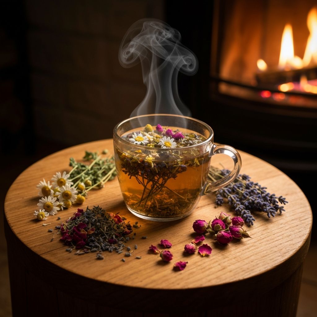 Tasse de thé à base de plantes avec herbes séchées et botaniques
