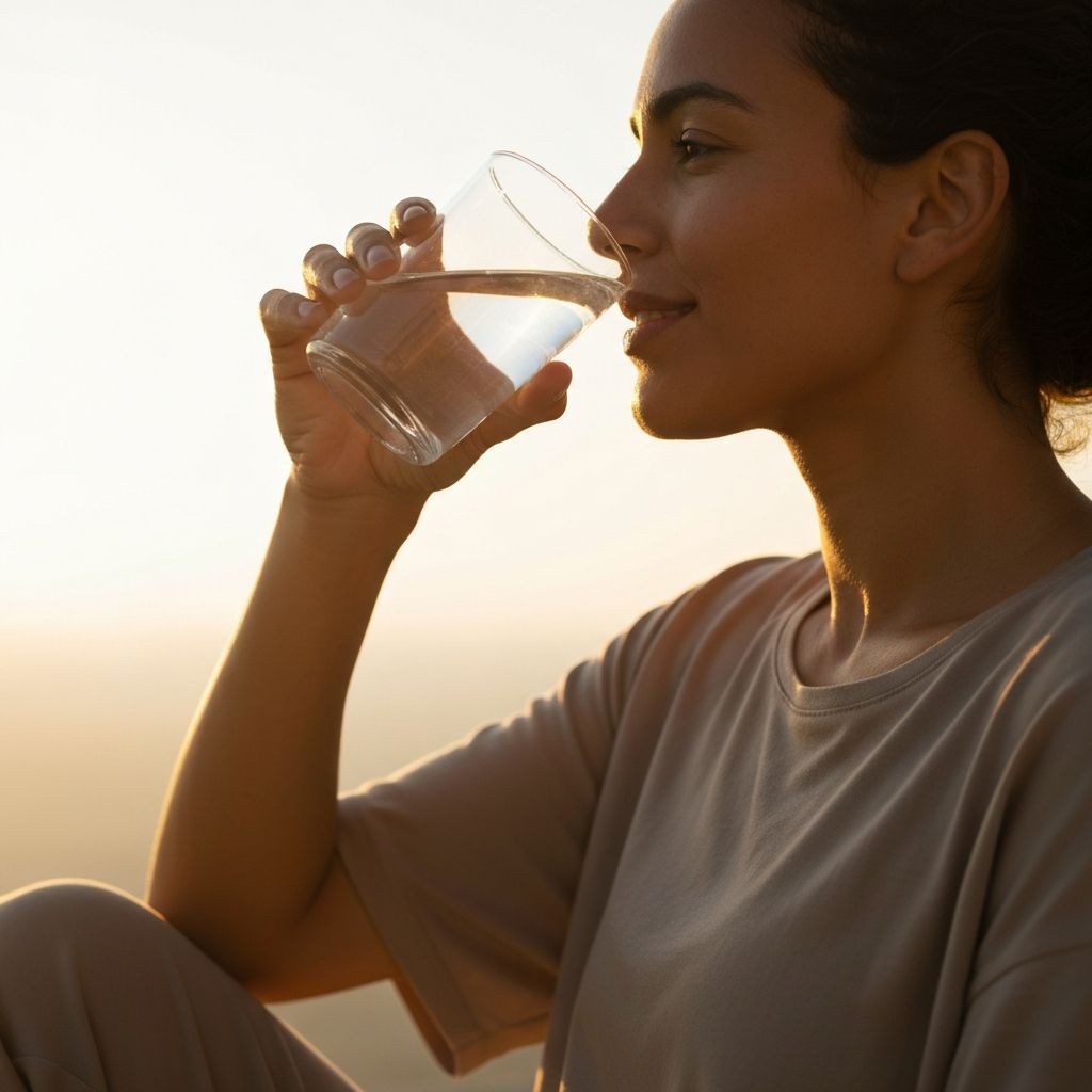 Personne buvant de l'eau fraîche en moment de bien-être quotidien